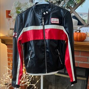 Forever 21 Black and Red MOTO SPORT Bomber Jacket Size Small